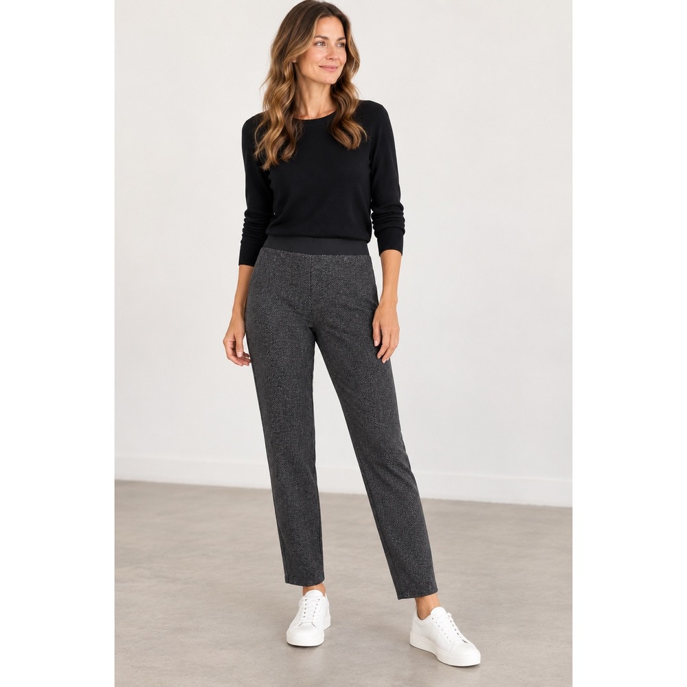 Eileen Fisher Charcoal Herringbone Knit Leggings Slim Leg Grey Medium